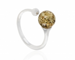 Jantar srebrn prstan zeleni Objem