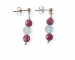 Silver Earrings Ruby & Aquamarine 6 mm