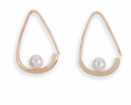 Golden Teardrop Earrings - Akoya Pearl 5 mm   
