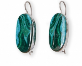 Silver Earrings Malachite-Chrysocolla Aquarelle