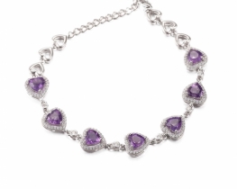 Silver bracelet LOVE Heart Amethyst