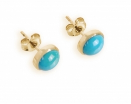 Pozlačeni uhani Turkiz 7,5 mm - Blue Bird