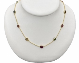 Necklace Tourmaline Watermelon 50 cm - Silver & Gold Vermeil