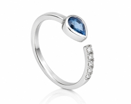 Prstan Modri safir z diamanti - Ceylon Blue