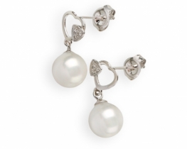 Golden Pearl Earrings Diamond HEART