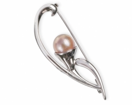 Silver Brooch Violet Pearl Tulip