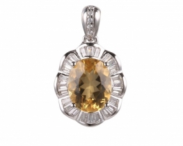 Silver Pendant Love Beam Citrine with Baguette 