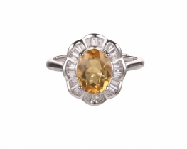 Silver Ring LB Citrine & Baguette