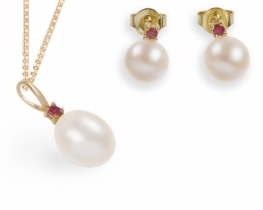 Biserni komplet nakita Eos Gold z rubini
