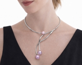 Srebrna ogrlica MEGAN roza in vijola biseri