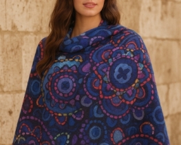 Šal volneni JAMAWAR EX – moder in vijoličen