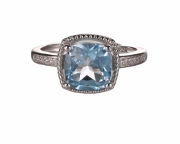 Silver Ring Blue topaz Love Blue 8 mm