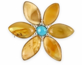 Jantar obesek & broška Medeni cvet