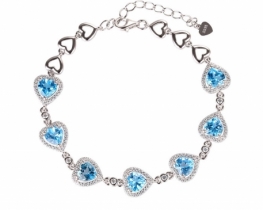 Silver Bracelet Love Blue Topaz Hearts