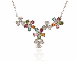 Silver Necklace Tourmaline Flower garden