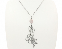 Silver Necklace Rose Charms