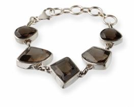 Silver Bracelet Smoky Quartz Geo