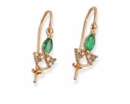 Gold Earrings Emerald Marquize with Diamonds