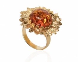 Srebrn prstan Jantar SONCE