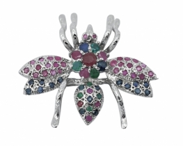 Bee Pendant & Brooch - Ruby, Emerald & B. Sapphires