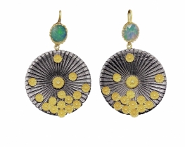 Silver Earrings Golden Sun with Opals