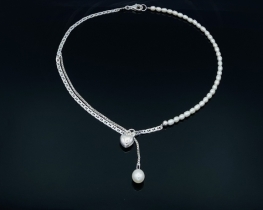 Silver Pearl Necklace Love Heart