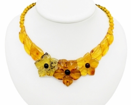 Amber Necklace with Flowers