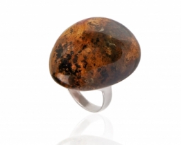 Silver Ring Green Moss Amber