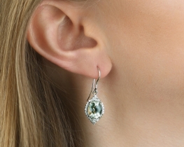 White Gold Earrings Natalie - Green Amethyst & Diamonds