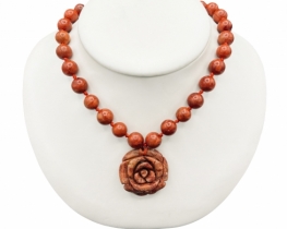 Red Coral Necklace with Rose