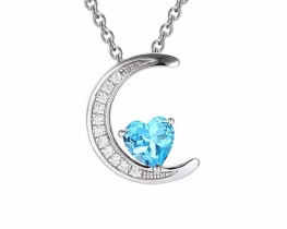 Silver pendant Heart on the moon - blue topaz