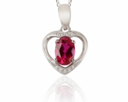 Silver Pendant LOVE HEART Ruby