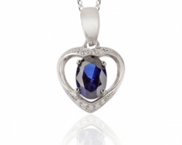 Silver Pendant LOVE HEART Blue Sapphire