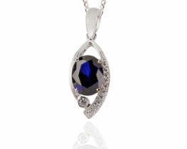 Silver Pendant LOVE SMILE Blue Sapphire