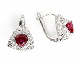 Silver Earrings Love Smile Briolette with Ruby & Zircons