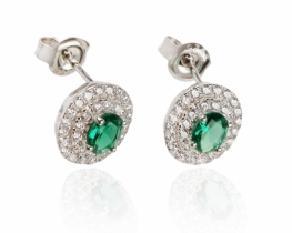 Silver Earrings LOVE GREEN MISS with Emerald and Zircons