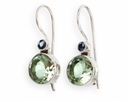  Silver Earrings Blue Sapphire & Green Amethyst