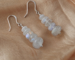 Silver Earrings Rainbow Moonstone 7 -10 mm