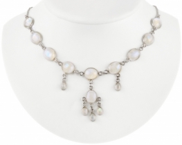 Silver Necklace Rainbow Moonstone Scheherazade