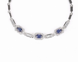 Silver Bracelet LOVE SMILE Baguette with Blue Sapphires