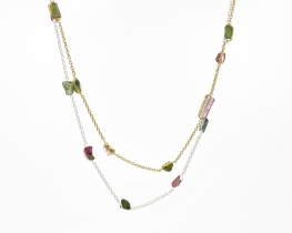 Srebrna ogrlica turmalini 50 cm - srebrna in zlata