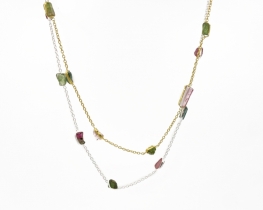 Necklace Tourmaline Watermelon 50 cm - Silver & Gold Vermeil