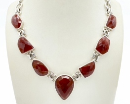 Silver Necklace Carnelian