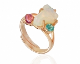 Srebrn prstan Opal in Smaragd & Opal in Modri topaz