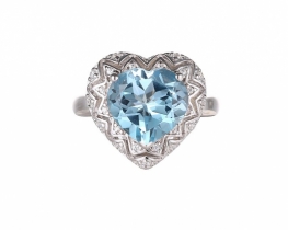 Blue Topaz Silver Ring Love Heart