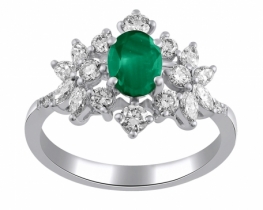 White Gold Ring Emerald & Diamonds