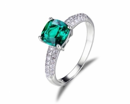Srebrn prstan LOVE GREEN smaragd in cirkoni 