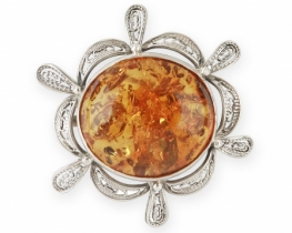 Amber Broche & Silver Flower ornament