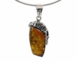 Silver Pendant Baltic Amber & two Roses