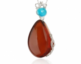 Silver Pendant Amber & Turquise SLEEPING BEAUTY